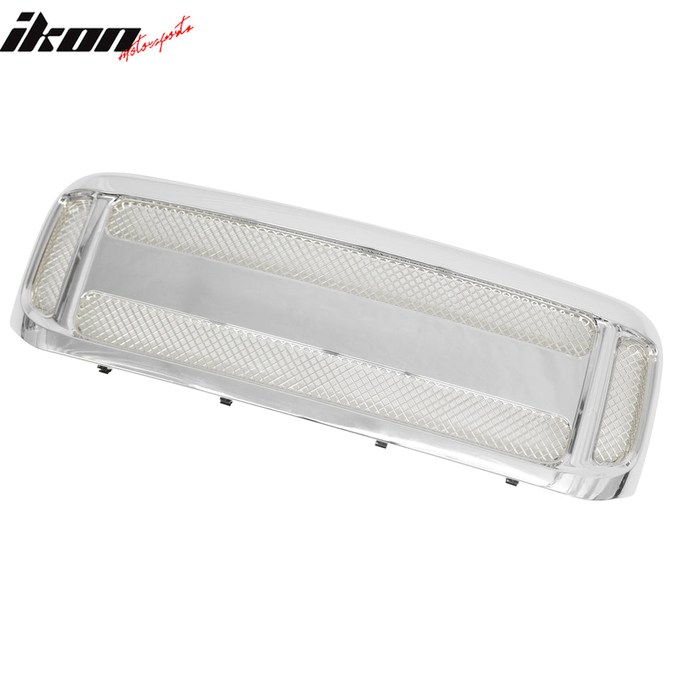 IKON MOTORSPORTS Front Upper Grille, Compatible with 1999-2004 Ford Super Duty, Chrome Replacement Front Bumper Hood Grill Assembly 1PC