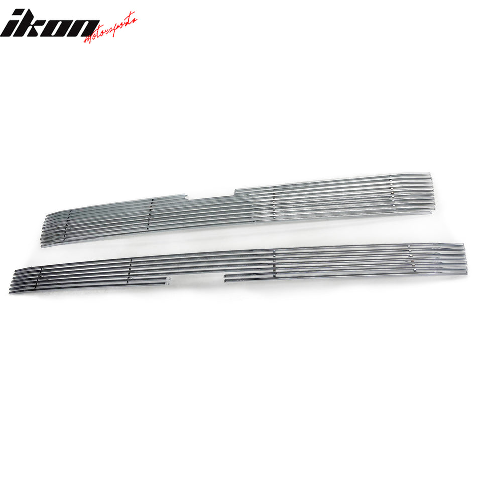 IKON MOTORSPORTS Front Upper Grille Insert, Compatible with 2011-2014 Chevy Silverado 2500 HD/3500 HD, Billet Style Chrome Stainless Steel Replacement Front Bumper Hood Billet Grille Assembly, 2PCS