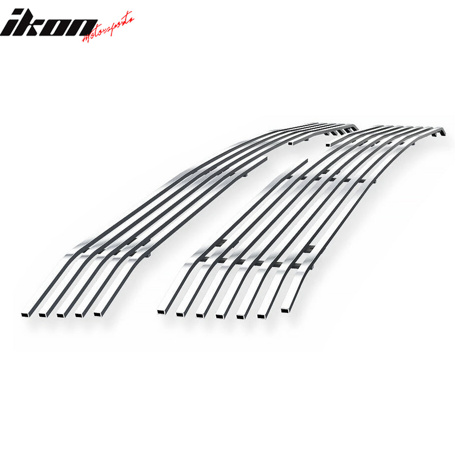 IKON MOTORSPORTS Front Upper Grille Insert, Compatible with 2011-2014 Chevy Silverado 2500 HD/3500 HD, Billet Style Chrome Stainless Steel Replacement Front Bumper Hood Billet Grille Assembly, 2PCS
