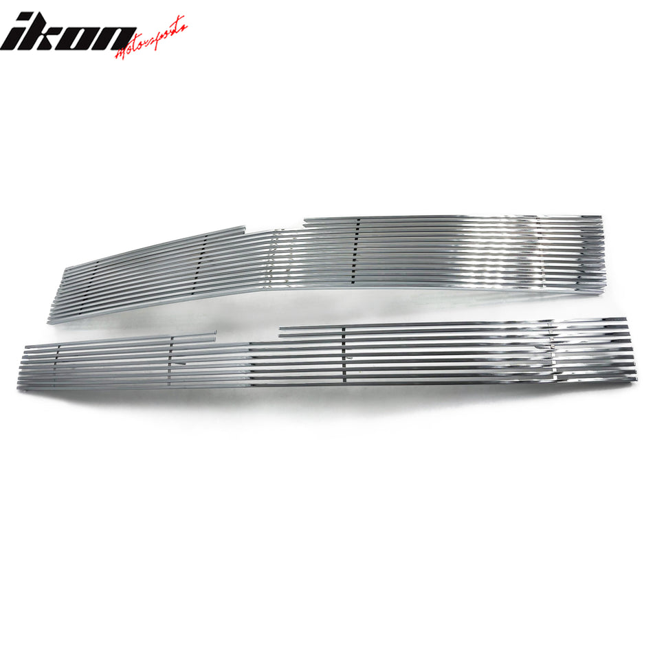 IKON MOTORSPORTS Front Upper Grille Insert, Compatible with 2014-2015 Chevrolet Silverado 1500, Billet Style Chrome Stainless Steel Replacement Front Bumper Hood Billet Grill Grille Assembly, 2PCS