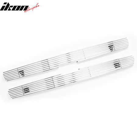 IKON MOTORSPORTS Front Upper Grille, Compatible with 1999-2002 Chevy Silverado 1500/2500, Billet Style Chrome Stainless Steel Replacement Front Bumper Hood Grill 2PCS