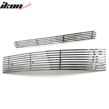 IKON MOTORSPORTS Front Lower Insert Grille, Compatible with 2007-2009 Chevrolet Silverado 2500 HD/3500 HD, Billet Style Chrome Stainless Steel Replacement Front Bumper Hood Grill 2PCS