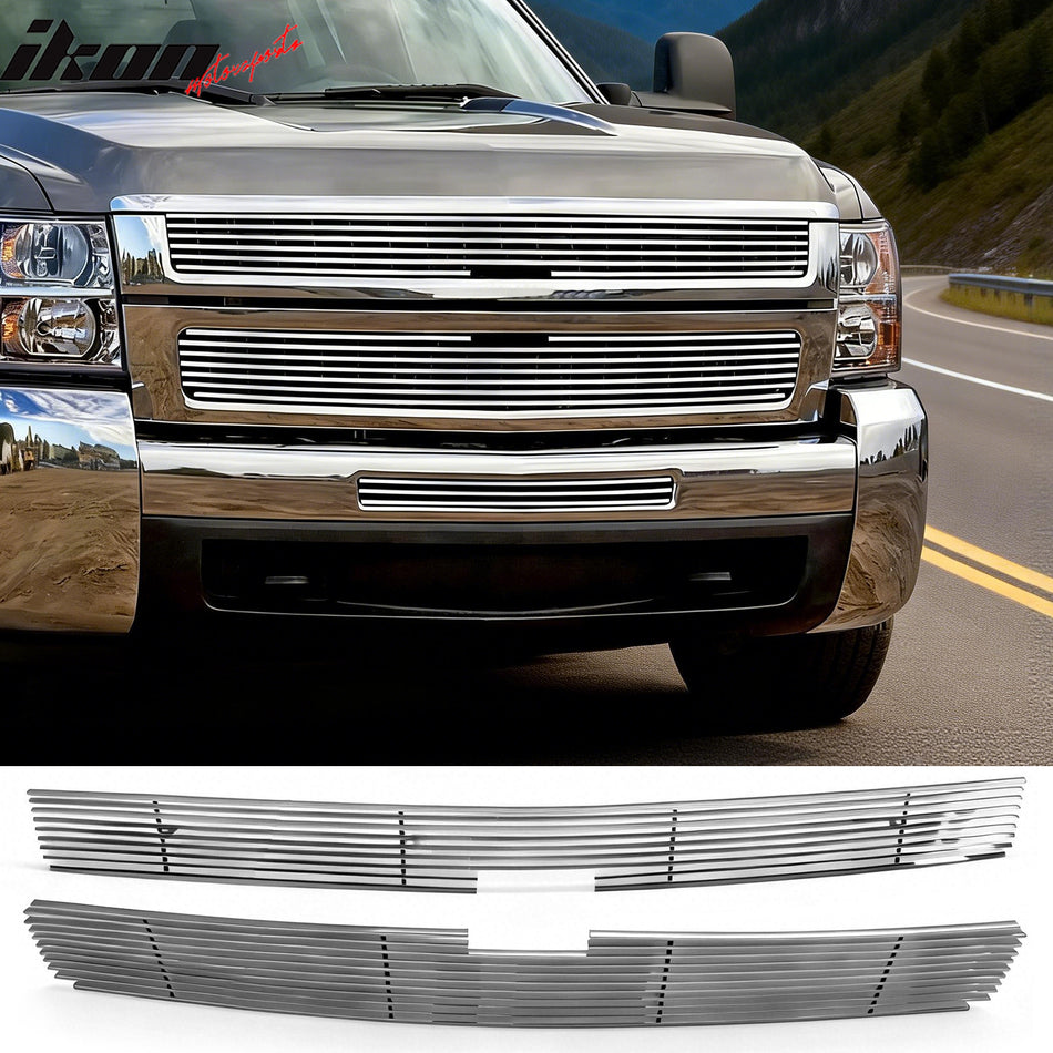 2007-2010 Chevy Silverado 2500/3500HD Front Bumper Upper Grille Insert Stainless Steel 2PCS