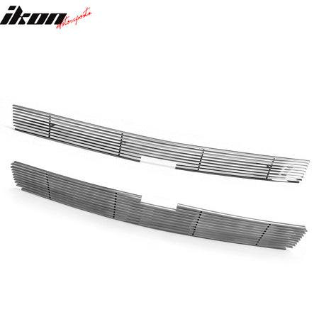 IKON MOTORSPORTS Front Upper Grille, Compatible with 2007-2010 Chevrolet Silverado 2500 HD/3500 HD, Billet Style Chrome Stainless Steel Replacement Front Bumper Hood Grill, 2PCS