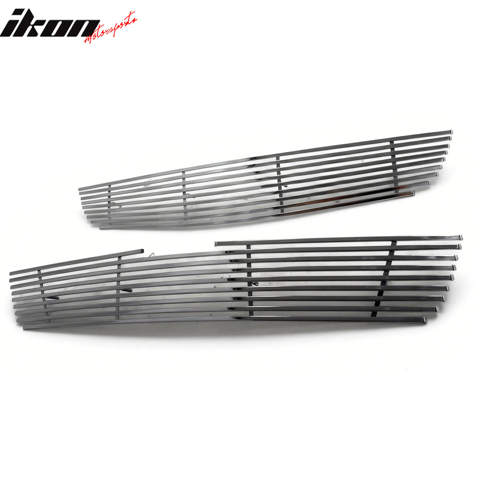 IKON MOTORSPORTS Front Upper + Lower Insert Grilles, Compatible with 2012-2016 Chevrolet Sonic, Billet Style Chrome Stainless Steel Replacement Front Bumper Hood Grill 2PCS