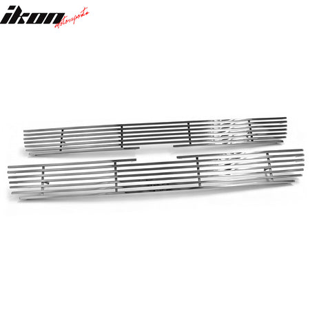 IKON MOTORSPORTS Front Upper Grille, Compatible with 2006-2008 Chevrolet Trailblazer, Billet Style Chrome Stainless Steel Replacement Front Bumper Hood Grill 2PCS