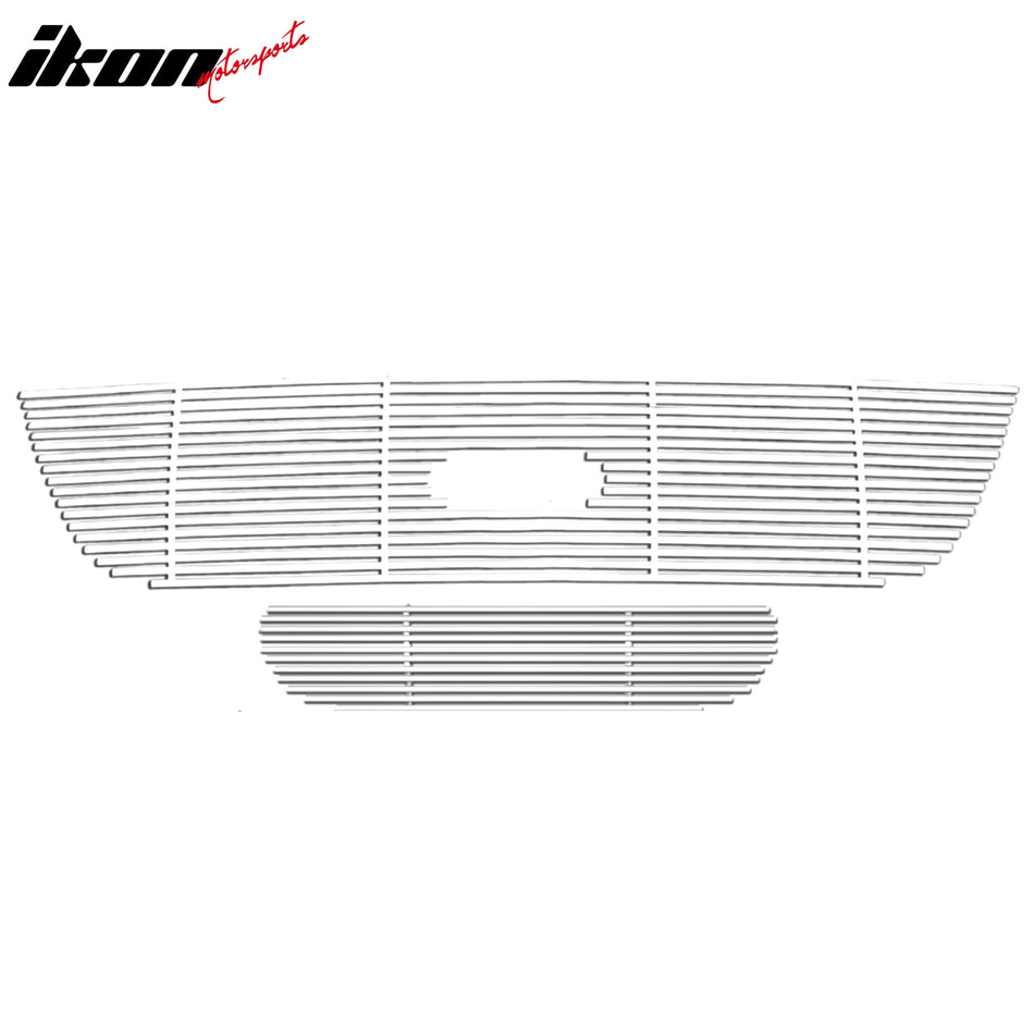 IKON MOTORSPORTS Front Upper Lower Insert Grille, Compatible with 2002-2005 Ford Explorer, Billet Style Chrome Stainless Steel Replacement Front Bumper Grill Trim 2PCS