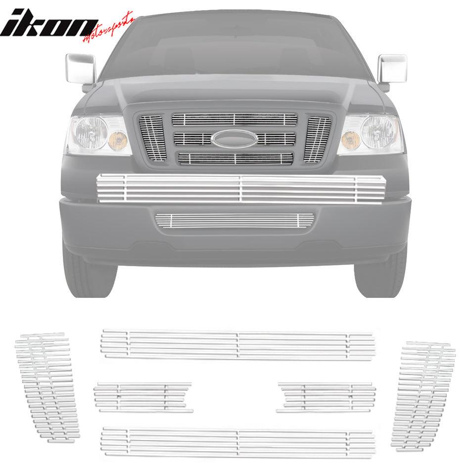 Clearance! 2004-2008 Ford F-150 FX4 STX Chrome 6PCS Front Upper Grille Inserts