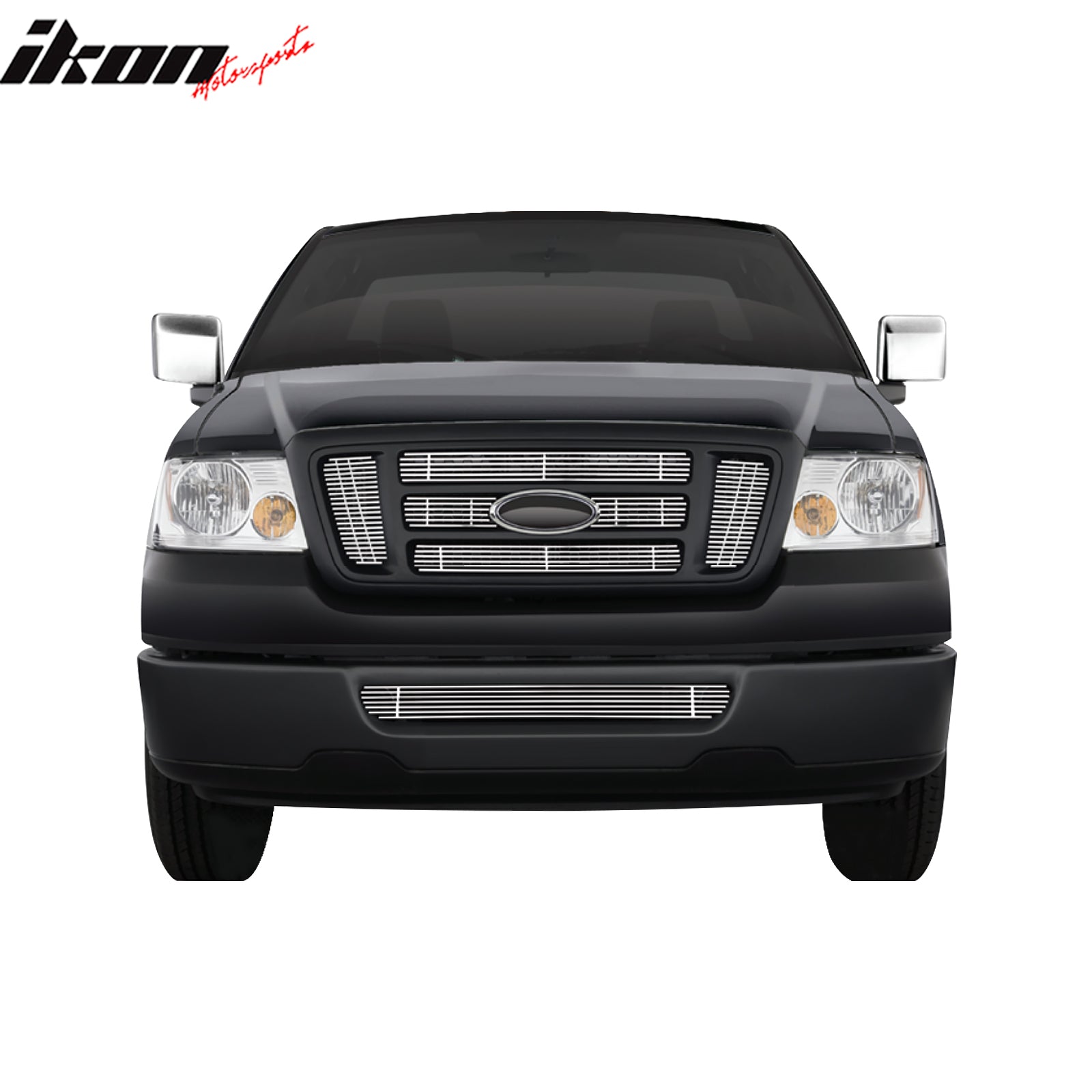 IKON MOTORSPORTS Front Upper Grille Inserts, Compatible with 2004-2008 Ford F-150 (For FX4/STX-Bar Grille), Chrome Stainless Steel Replacement Front Bumper Hood Grill, 6PCS