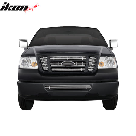 IKON MOTORSPORTS Front Upper Grille Inserts, Compatible with 2004-2008 Ford F-150 (For FX4/STX-Bar Grille), Chrome Stainless Steel Replacement Front Bumper Hood Grill, 6PCS