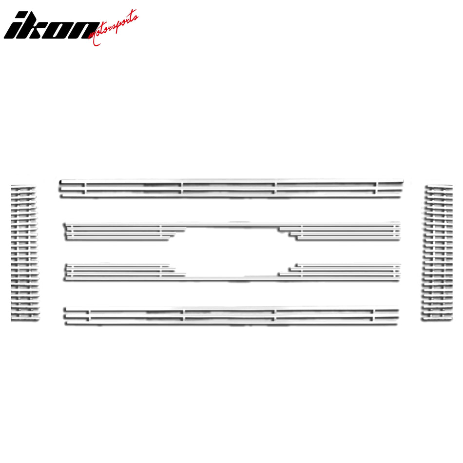 IKON MOTORSPORTS Front Upper Insert Grille, Compatible with 2009-2010 Ford F-150 FX4 Lariat STX XL XLT Models, Billet Style Chrome Stainless Steel Replacement Front Bumper Hood Grill 6PCS