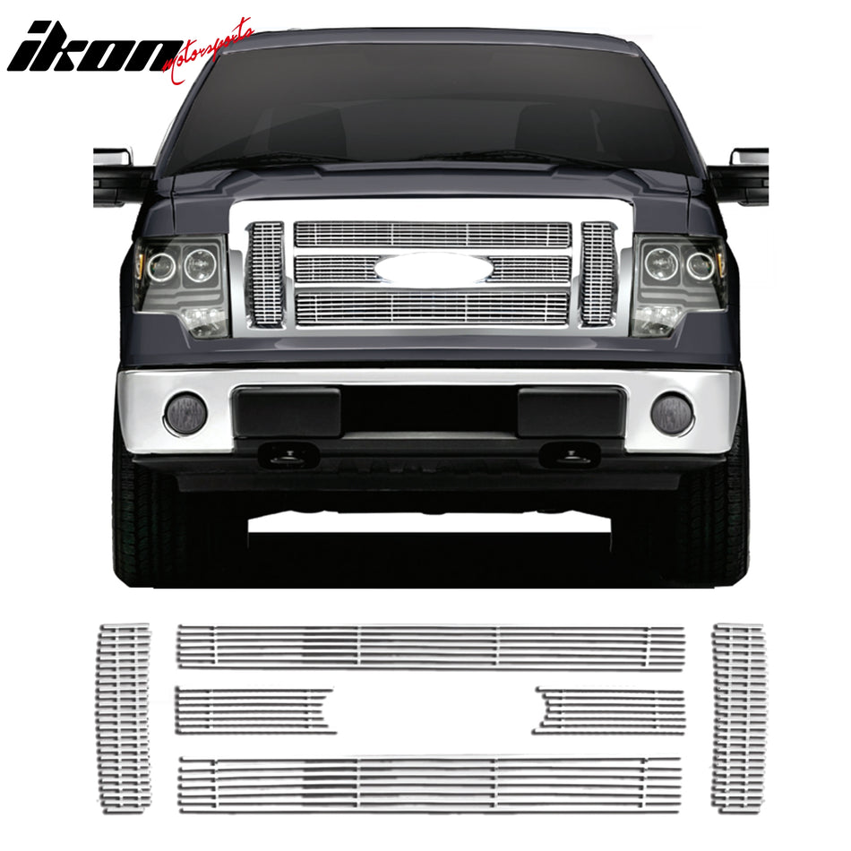 2009-2010 Ford F-150 King Ranch Billet Upper Grille Inserts Chrome 6PC