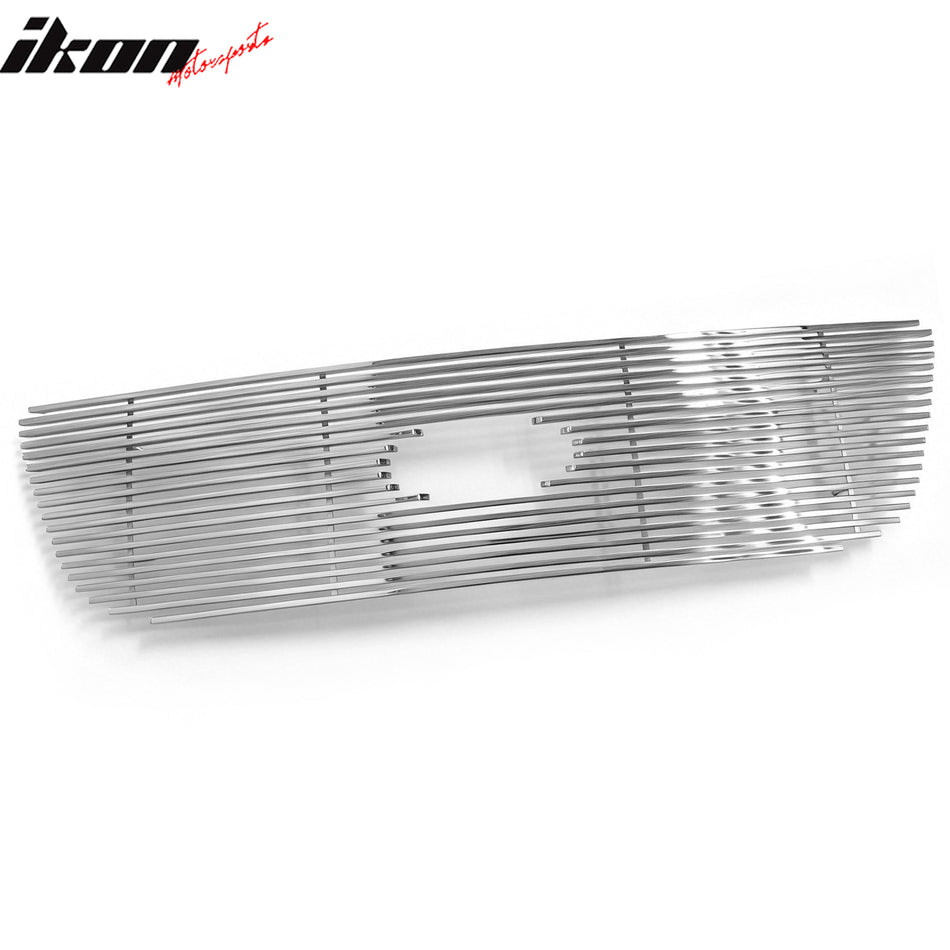 IKON MOTORSPORTS Front Upper Grille, Compatible with 1999-2003 Ford F-150, Billet Style Chrome Stainless Steel Replacement Front Bumper Hood Grill 3PCS