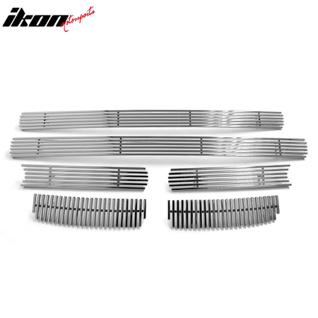 IKON MOTORSPORTS Front Upper Grille, Compatible with 2005-2007 Ford F 250/F 350 Super Duty, Chrome Stainless Steel Billet Style Replacement Front Bumper Hood Grill, 6PCS