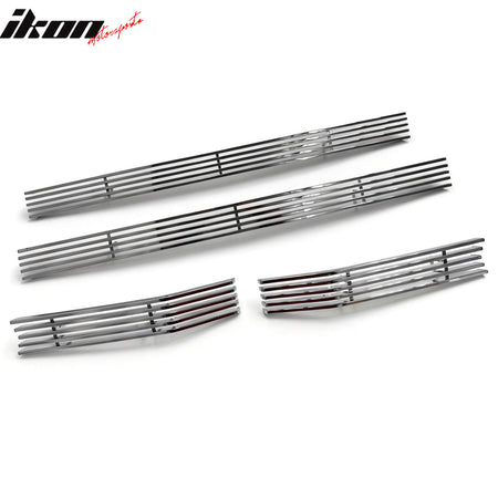 IKON MOTORSPORTS Front Upper Grille, Compatible with 2011-2016 Ford F-250 Super Duty XL/Lariat/King Ranch, Billet Style Chrome Stainless Steel Replacement Front Bumper Hood Grill, 4PCS