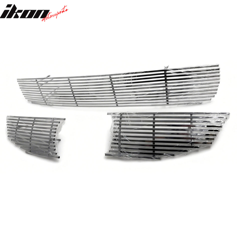 IKON MOTORSPORTS Front Upper + Lower Insert Grilles, Compatible with 2008-2010 Honda Accord 2-Door Coupe, Billet Style Chrome Stainless Steel Replacement Front Bumper Hood Grill 3PCS