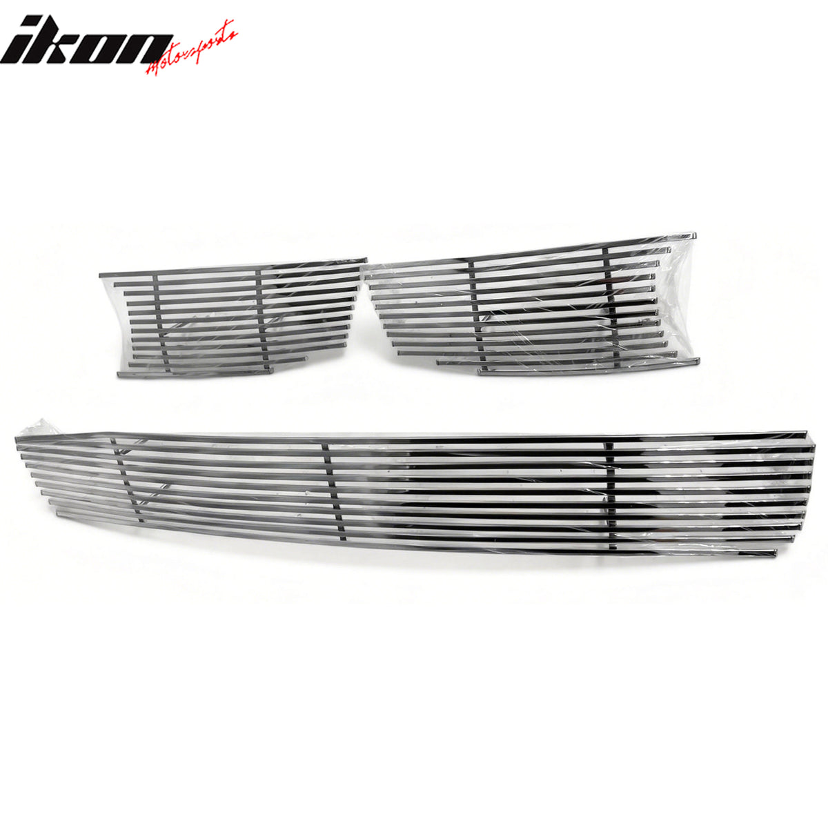IKON MOTORSPORTS Front Upper + Lower Insert Grilles, Compatible with 2008-2010 Honda Accord 4-Door Sedan, Billet Style Chrome Stainless Steel Replacement Front Bumper Hood Grill 3PCS