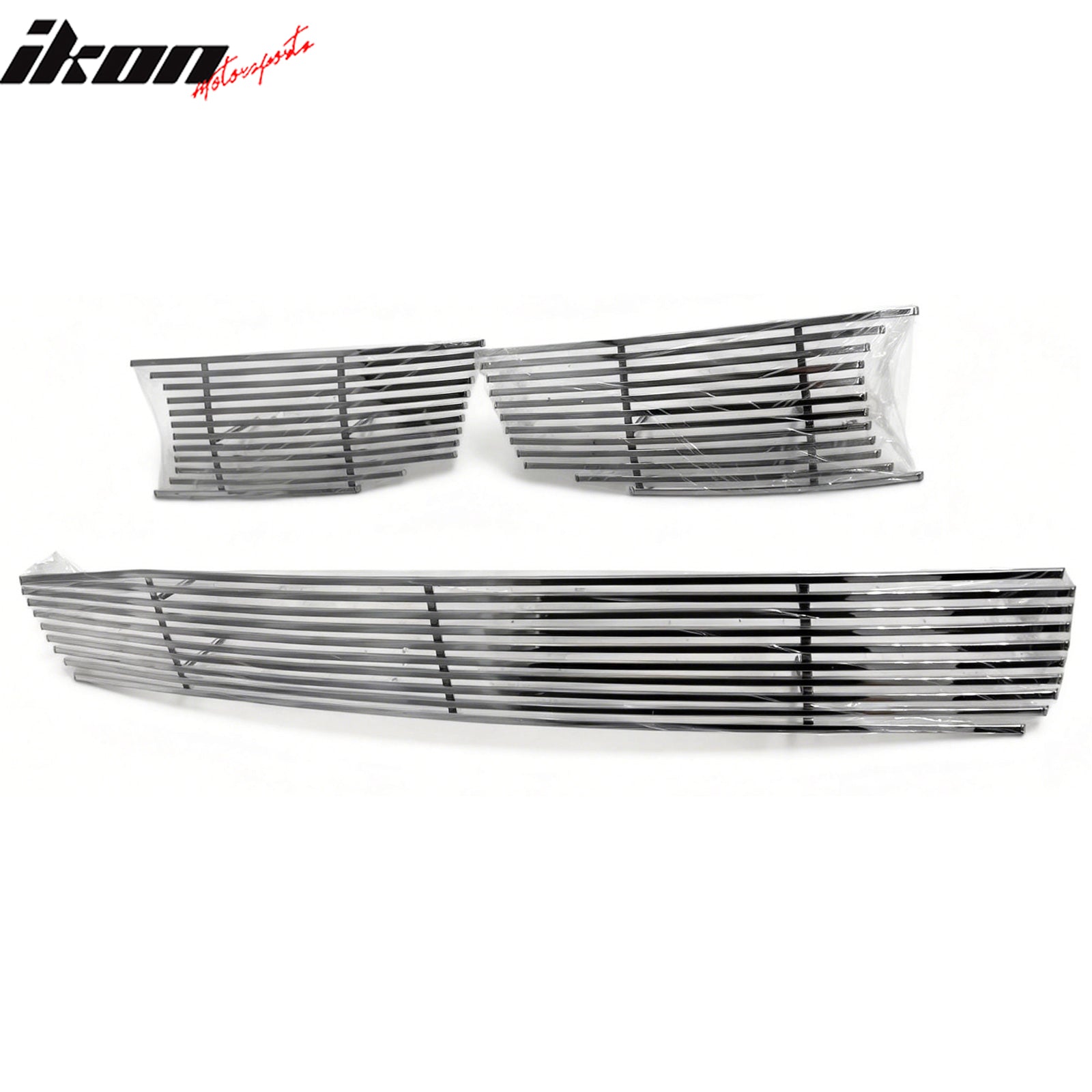 IKON MOTORSPORTS Front Upper + Lower Insert Grilles, Compatible with 2008-2010 Honda Accord 4-Door Sedan, Billet Style Chrome Stainless Steel Replacement Front Bumper Hood Grill 3PCS