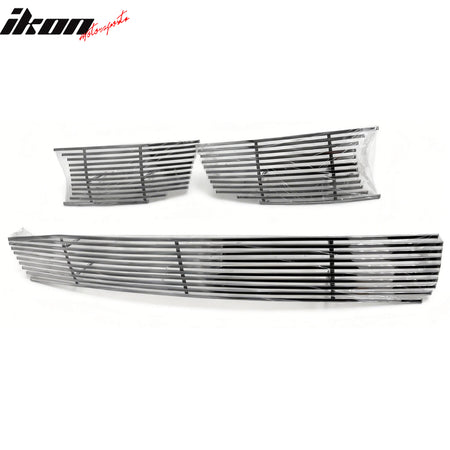 IKON MOTORSPORTS Front Upper + Lower Insert Grilles, Compatible with 2008-2010 Honda Accord 4-Door Sedan, Billet Style Chrome Stainless Steel Replacement Front Bumper Hood Grill 3PCS