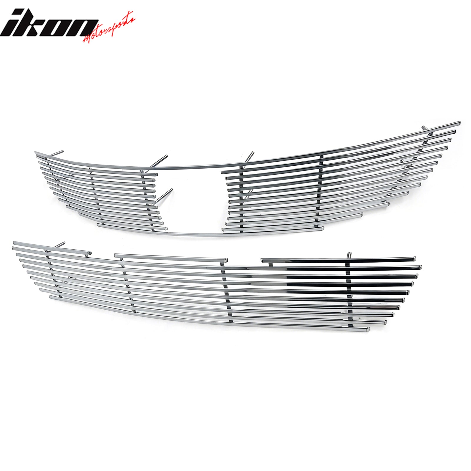 IKON MOTORSPORTS Front Upper + Lower Grille Insert, Compatible with 2011-2012 Honda Accord Coupe, Billet Style Stainless Steel Chrome Replacement Front Bumper Hood Billet Grill Grille Assembly, 2PCS