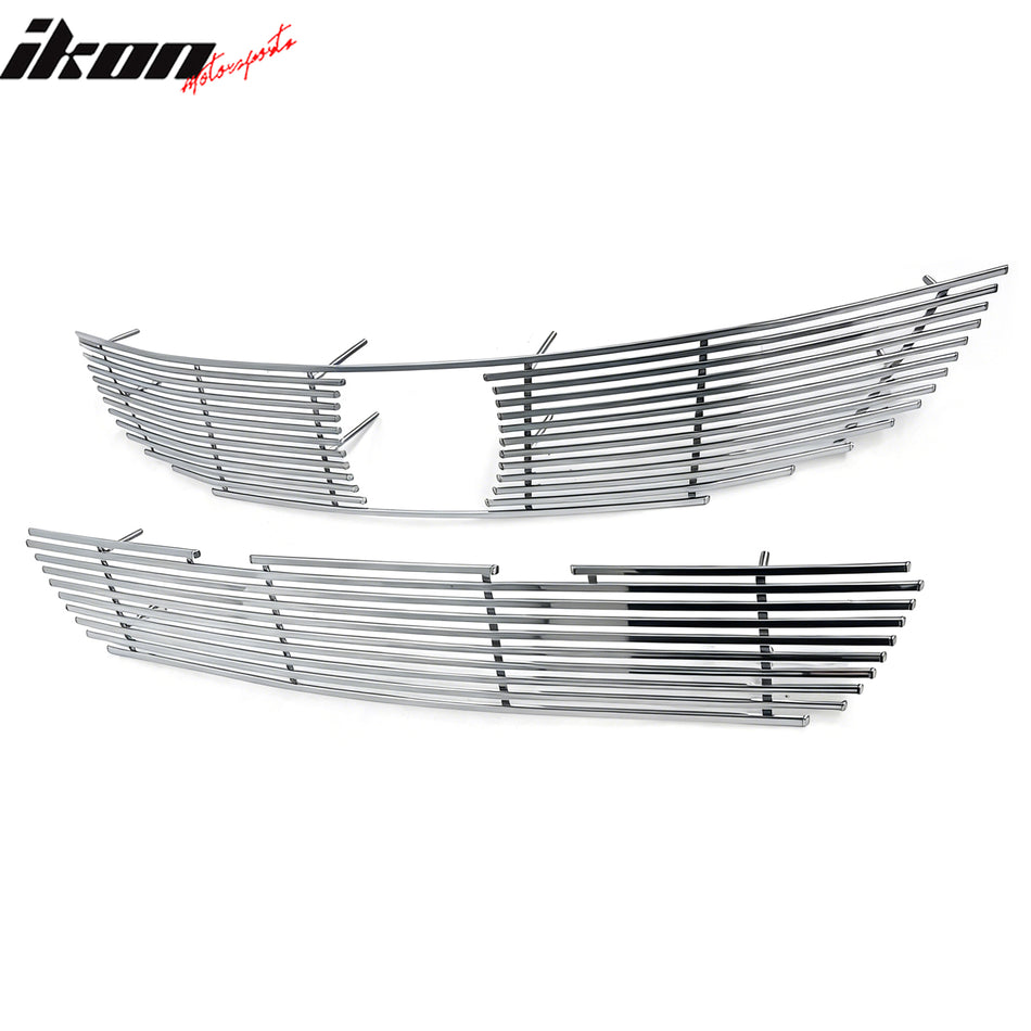 IKON MOTORSPORTS Front Upper + Lower Grille Insert, Compatible with 2011-2012 Honda Accord Coupe, Billet Style Stainless Steel Chrome Replacement Front Bumper Hood Billet Grill Grille Assembly, 2PCS