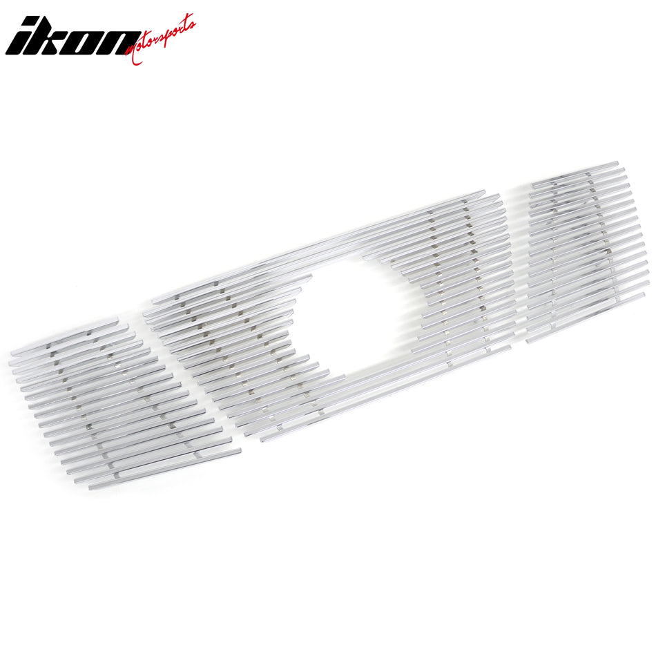 IKON MOTORSPORTS Front Upper Grille, Compatible with 2005-2007 Nissan Pathfinder & 2005-2008 Nissan Frontier, Chrome Stainless Steel Billet Style Replacement Front Bumper Hood Grill, 3PCS