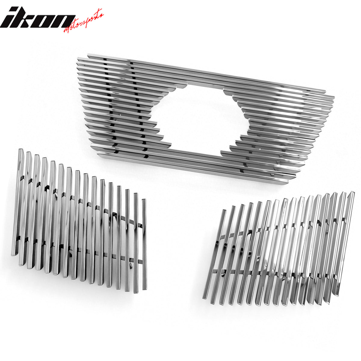 IKON MOTORSPORTS Front Upper Grille Insert, Compatible with 2005-2007 Nissan Pathfinder, Billet Style Chrome Stainless Steel Replacement Front Bumper Hood Grill, 3PCS