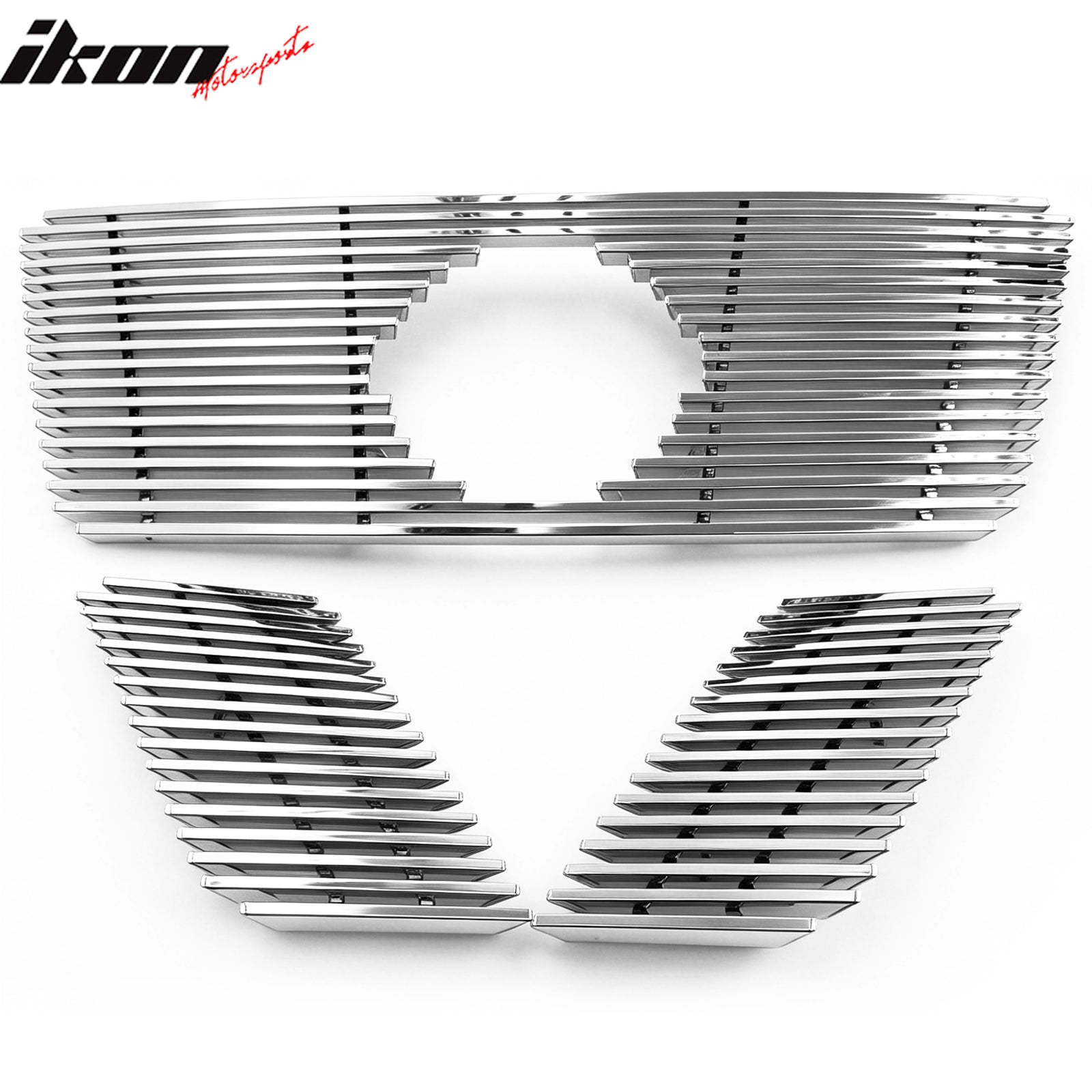 IKON MOTORSPORTS Front Bumper Upper Top Grille Insert, Compatible with 2008-2012 Nissan Pathfinder, Billet Style Chrome Stainless Steel Replacement Front Bumper Grill Assembly 3PCS