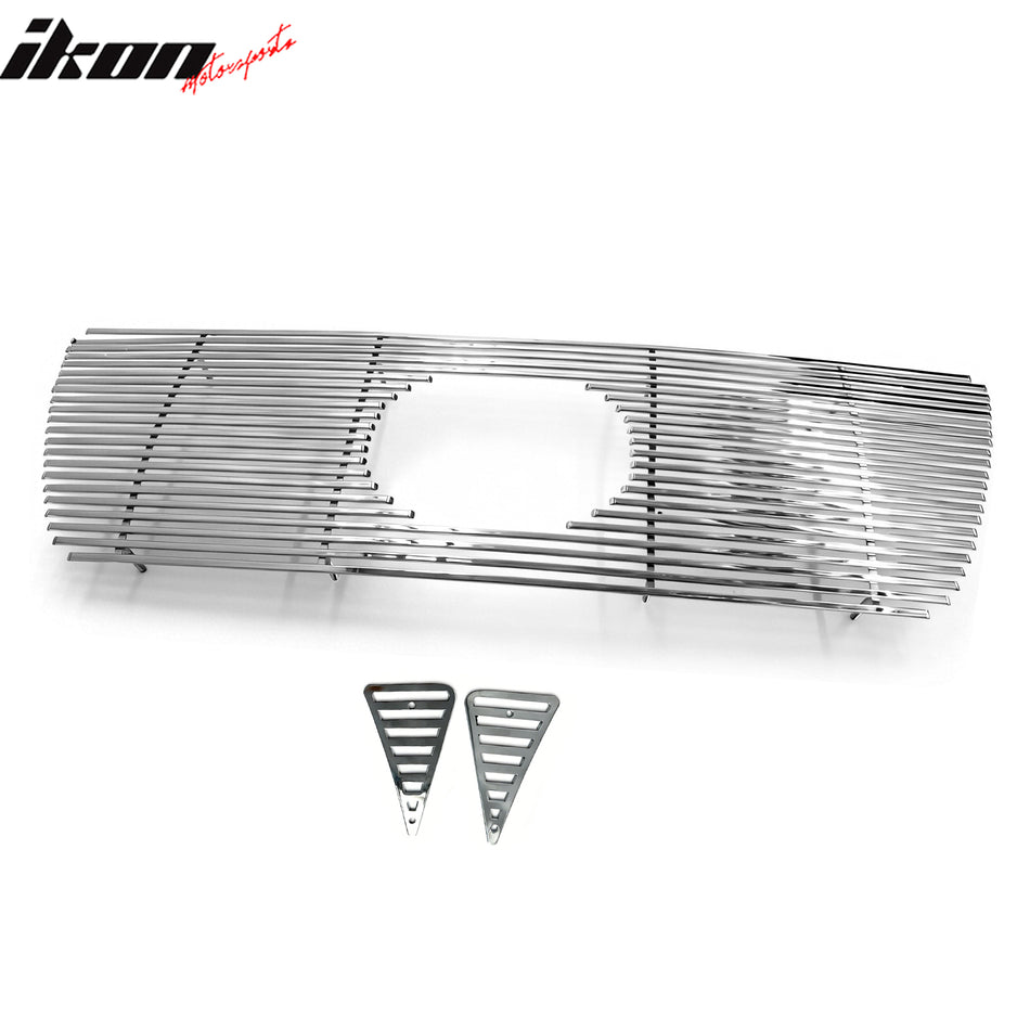 IKON MOTORSPORTS Front Upper Insert Grille, Compatible with 2005-2011 Toyota Tacoma, Billet Style Chrome Stainless Steel Replacement Front Bumper Hood Grill 3PCS
