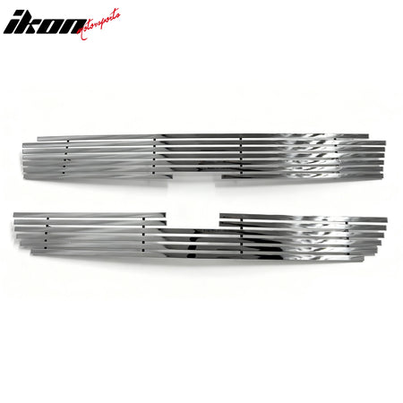 IKON MOTORSPORTS Front Upper Grille, Compatible with 2002-2006 Chevrolet Avalanche Silverado 1500 2500 3500 HD, Billet Style Chrome Stainless Steel Replacement Front Bumper Hood Grill 2PCS