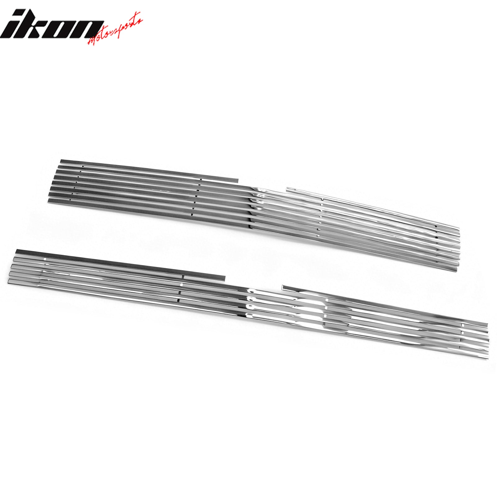 IKON MOTORSPORTS Front Upper Grille, Compatible with 2014-2015 Chevrolet Silverado 1500, Billet Style Chrome Stainless Steel Replacement Front Bumper Hood Grill, 2PCS