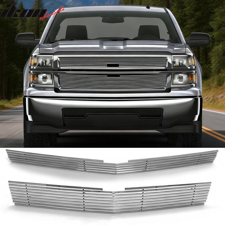 2014-2015 Chevy Silverado 1500 Z71 Billet Style Front Bumper Upper Grille Insert Grill 2PCS