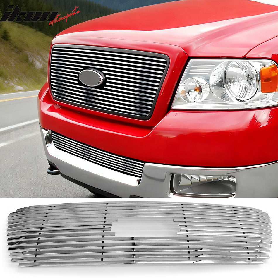 2004-2008 Ford F-150 Billet Style Chrome Front Bumper Upper Grille Stainless Steel