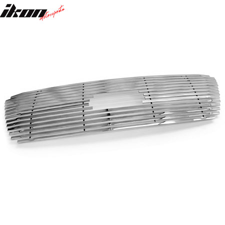 IKON MOTORSPORTS Front Upper Grille, Compatible with 2004-2008 Ford F-150, Billet Style Chrome Stainless Steel Replacement Front Bumper Hood Grill