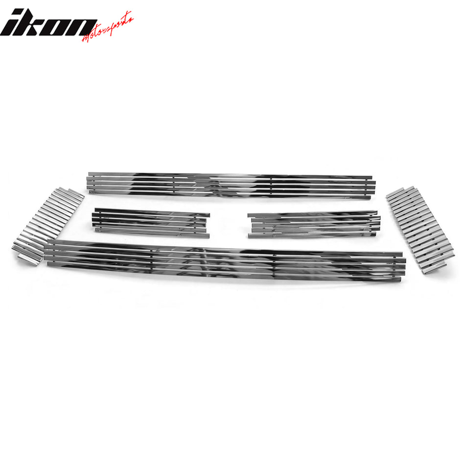 IKON MOTORSPORTS Front Upper Grille Insert, Compatible with 2005-2007 Ford F-250/F-350 Super Duty, Billet Style Chrome Stainless Steel Replacement Front Bumper Hood Billet Grill Grille Assembly, 6PCS