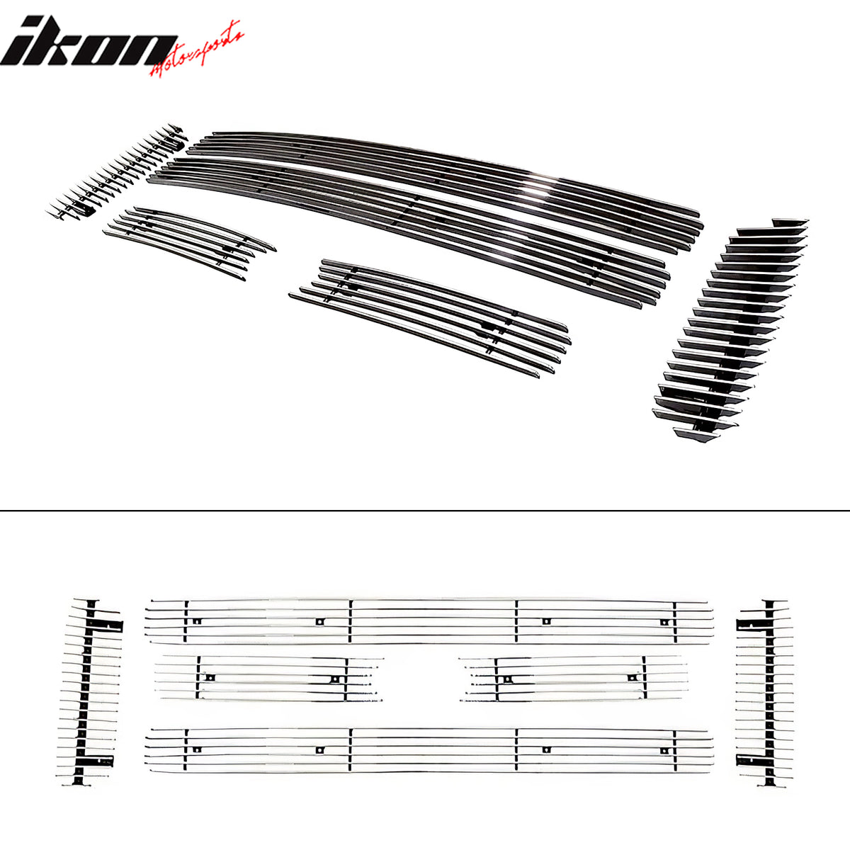 IKON MOTORSPORTS Front Upper Grille Insert, Compatible with 2005-2007 Ford F-250/F-350 Super Duty, Billet Style Chrome Stainless Steel Replacement Front Bumper Hood Billet Grill Grille Assembly, 6PCS