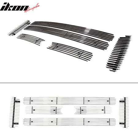 IKON MOTORSPORTS Front Upper Grille Insert, Compatible with 2005-2007 Ford F-250/F-350 Super Duty, Billet Style Chrome Stainless Steel Replacement Front Bumper Hood Billet Grill Grille Assembly, 6PCS