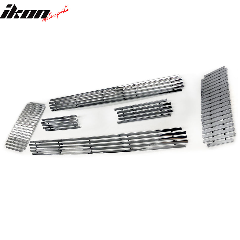 IKON MOTORSPORTS Front Upper Grille Insert, Compatible with 2008-2010 Ford F-250/F-350 Super Duty, Billet Style Chrome Stainless Steel Replacement Front Bumper Hood Billet Grill Grille Assembly, 6PCS