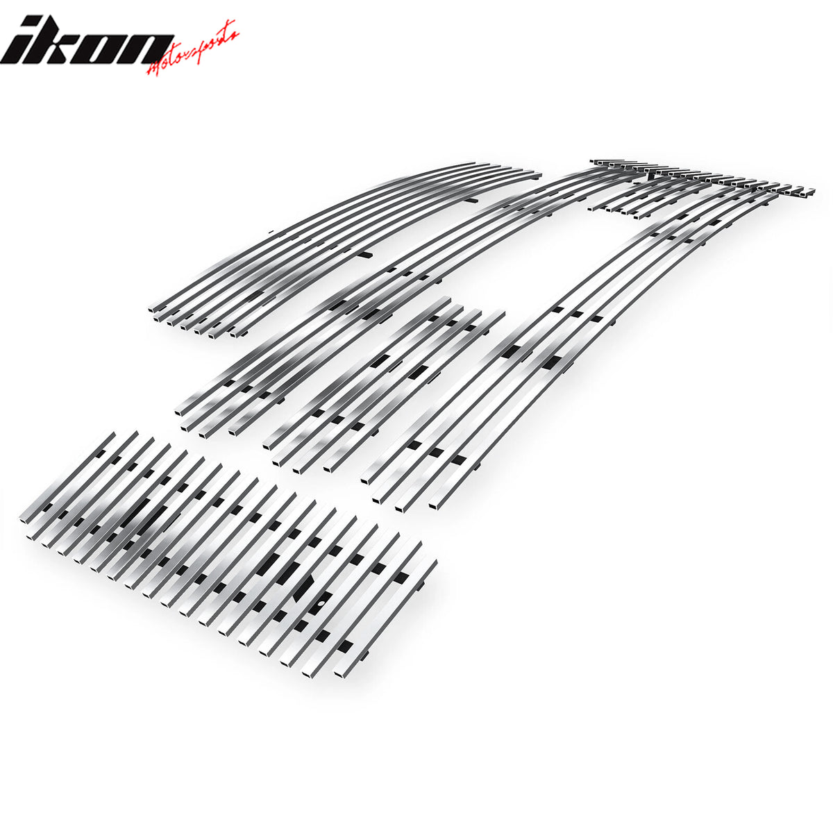 IKON MOTORSPORTS Front Upper Grille Insert, Compatible with 2008-2010 Ford F-250/F-350 Super Duty, Billet Style Chrome Stainless Steel Replacement Front Bumper Hood Billet Grill Grille Assembly, 6PCS