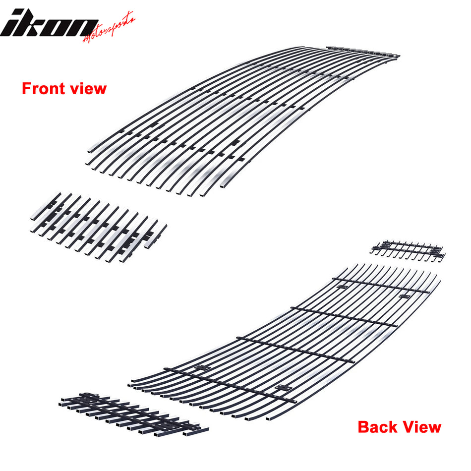 IKON MOTORSPORTS Front Upper Grille Insert, Compatible with 1999-2003 Ford F-250/F-350 Super Duty & Excursion, Billet Style Chrome Stainless Steel Replacement Front Bumper Hood Grill Assembly, 3PCS