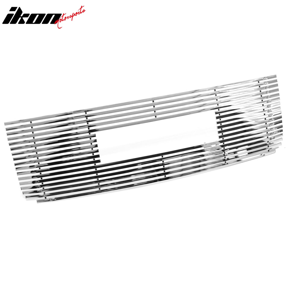 IKON MOTORSPORTS Front Upper Grille, Compatible with 2007-2010 GMC Sierra, Chrome Stainless Steel Billet Style with Logo Cut Replacement Front Bumper Hood Grill, 1Piece