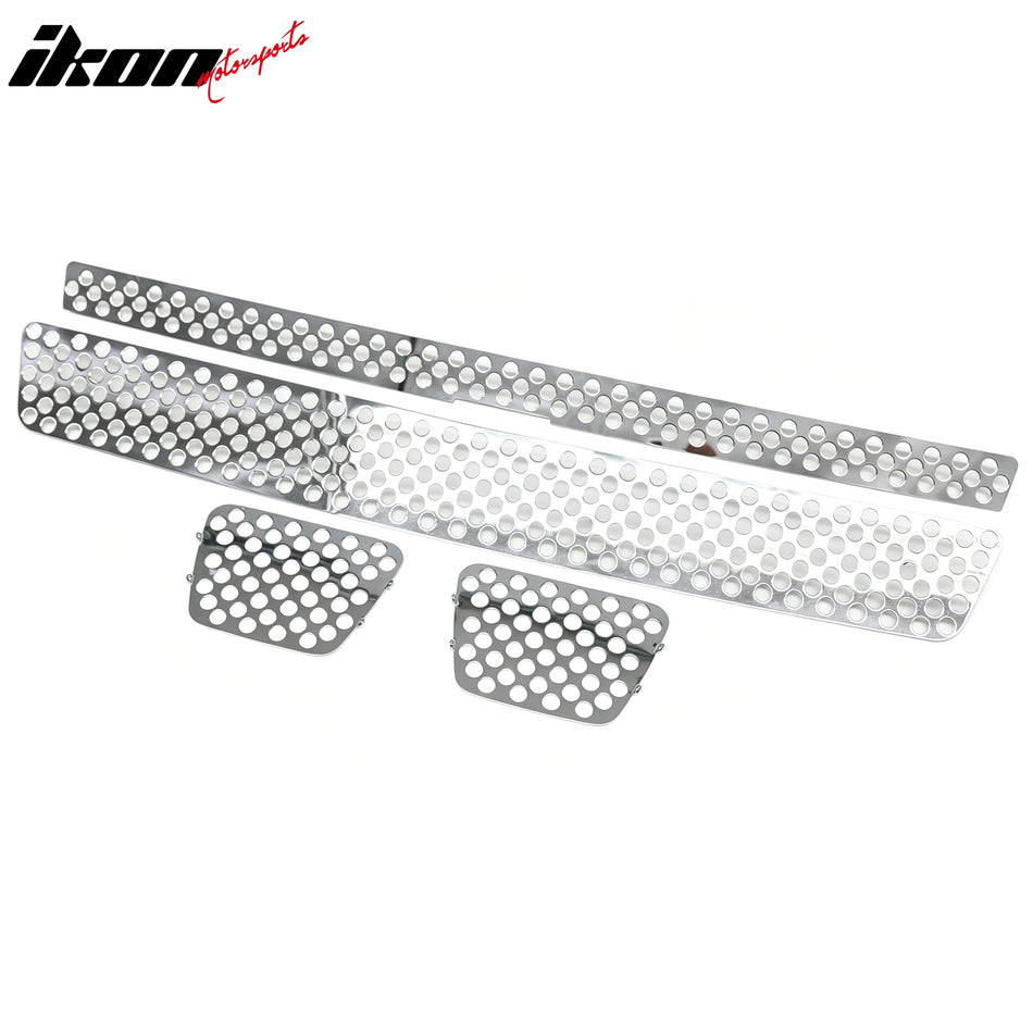IKON MOTORSPORTS Front Upper Insert Grille, Compatible with 2007-2014 Chevy Tahoe / Suburban 1500 2500 / Avalanche, Round Mesh Style Chrome Replacement Stainless Steel Front Bumper Hood Grill 4PCS