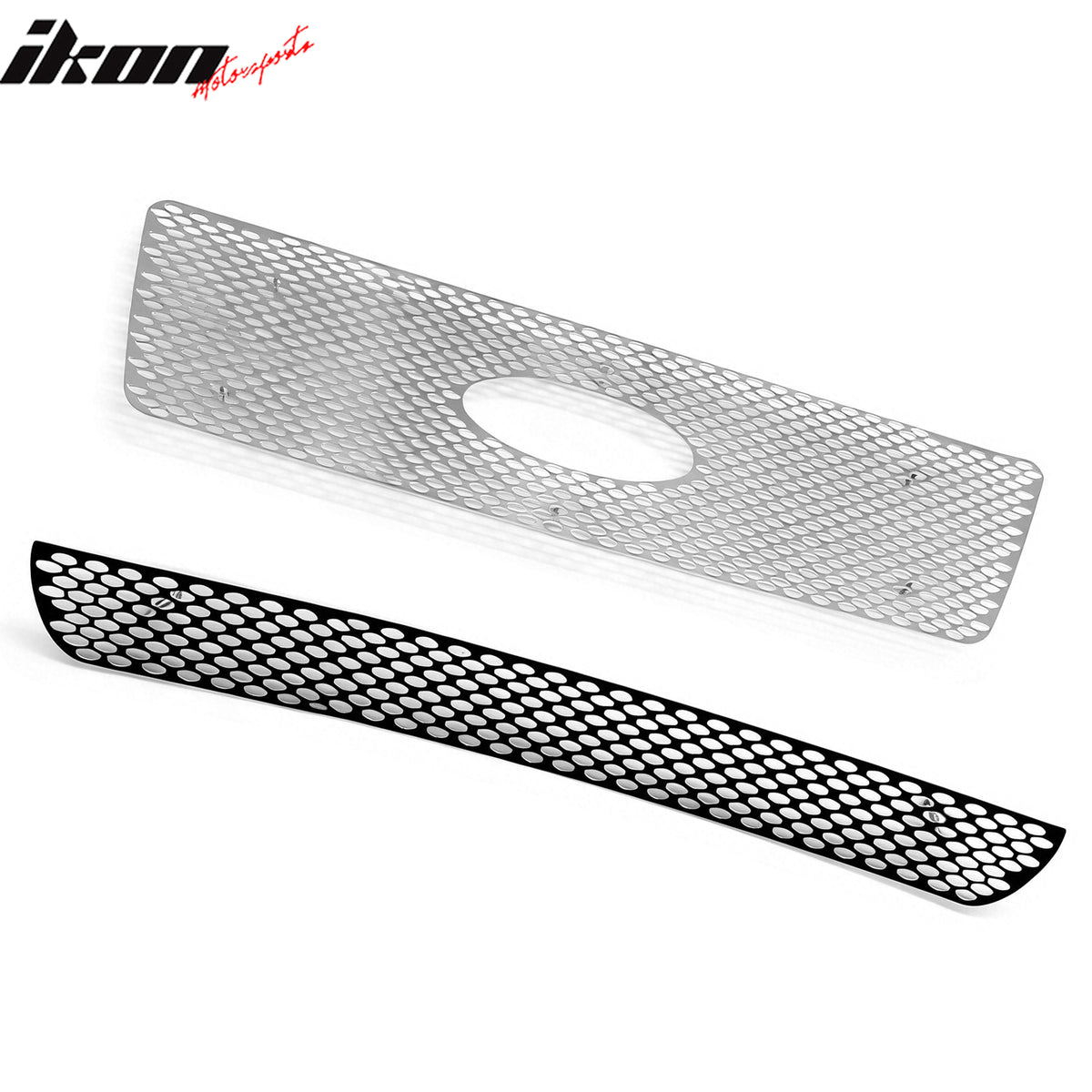 IKON MOTORSPORTS Front Bumper Upper Lower Grille, Compatible with 2004-2005 Ford F-150, Oval Mesh Style Chrome Upper Grille Black Lower Grille Replacement Front Bumper Grill Assembly, 2PCS