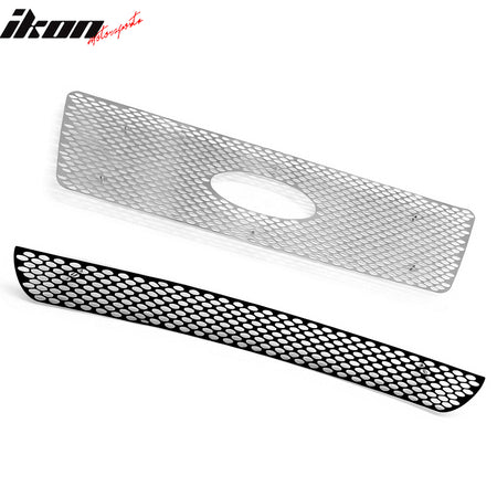 IKON MOTORSPORTS Front Bumper Upper Lower Grille, Compatible with 2004-2005 Ford F-150, Oval Mesh Style Chrome Upper Grille Black Lower Grille Replacement Front Bumper Grill Assembly, 2PCS