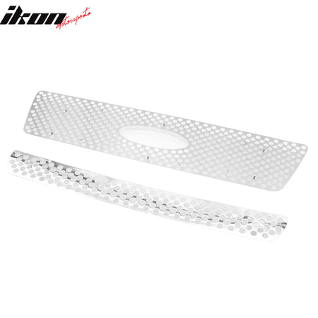 IKON MOTORSPORTS Front Bumper Upper Lower Grille, Compatible with 2004-2005 Ford F-150, Oval Mesh Style Chrome Replacement Front Bumper Grill Assembly, 2PCS