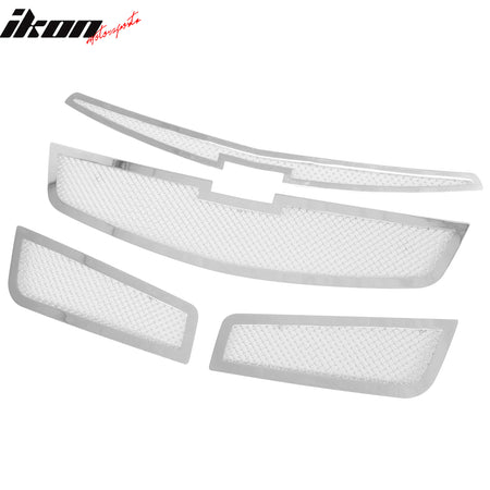 IKON MOTORSPORTS Front Upper Lower Grilles, Compatible with 2011-2014 Chevy Cruze, Mesh Style Chrome Stainless Steel Replacement Front Bumper Hood Grill 4PCS