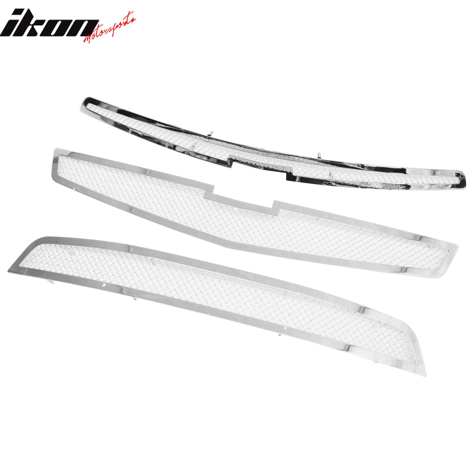IKON MOTORSPORTS Front Bumper Grille Insert, Compatible with 2013 Chevrolet Malibu, Mesh Style Chrome Stainless Steel Replacement Front Bumper Grill Assembly 3PCS