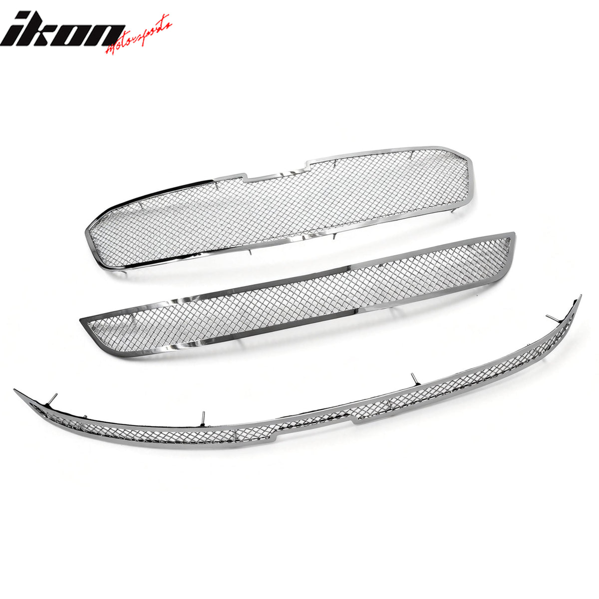IKON MOTORSPORTS Front Upper + Lower Insert Grilles, Compatible with 2014-2016 Chevrolet Malibu, Mesh Style Chrome Stainless Steel Replacement Front Bumper Hood Grill 3PCS