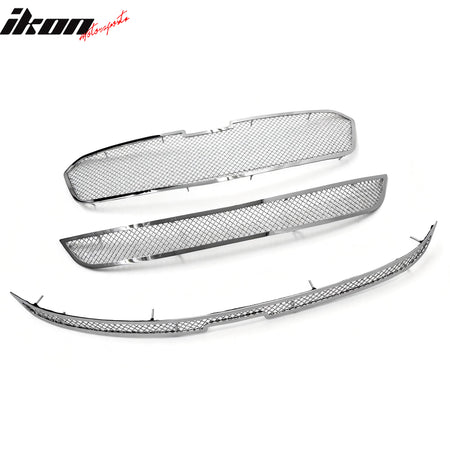 IKON MOTORSPORTS Front Upper + Lower Insert Grilles, Compatible with 2014-2016 Chevrolet Malibu, Mesh Style Chrome Stainless Steel Replacement Front Bumper Hood Grill 3PCS