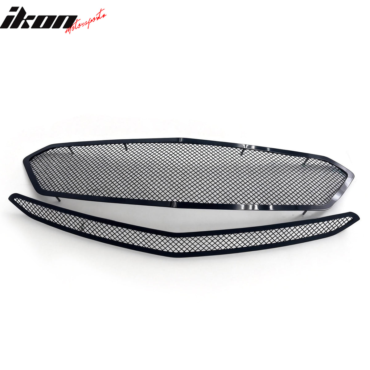 IKON MOTORSPORTS Front Upper + Center Grille, Compatible with 2016-2018 Chevrolet Malibu, Black Mesh Style Stainless Steel Replacement Front Bumper Hood Mesh Grill, 2PCS